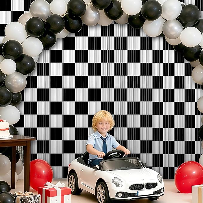 Crosize 2 Pack 3.3 x 9.9 ft Black & White Foil Fringe Curtains Party Decorations - Image 4