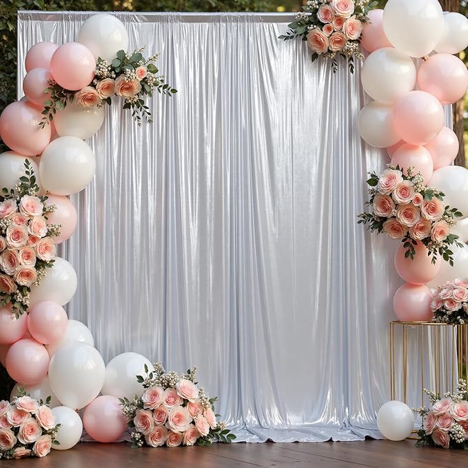 40x10 ft Wrinkle Free Silver Sequin Backdrop Curtain - Image 7