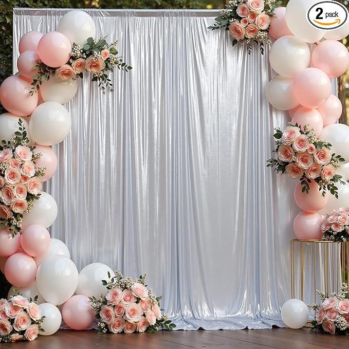 10x10 ft Wrinkle Free Silver Sequin Backdrop Curtain by ENJOYYOURPARTY