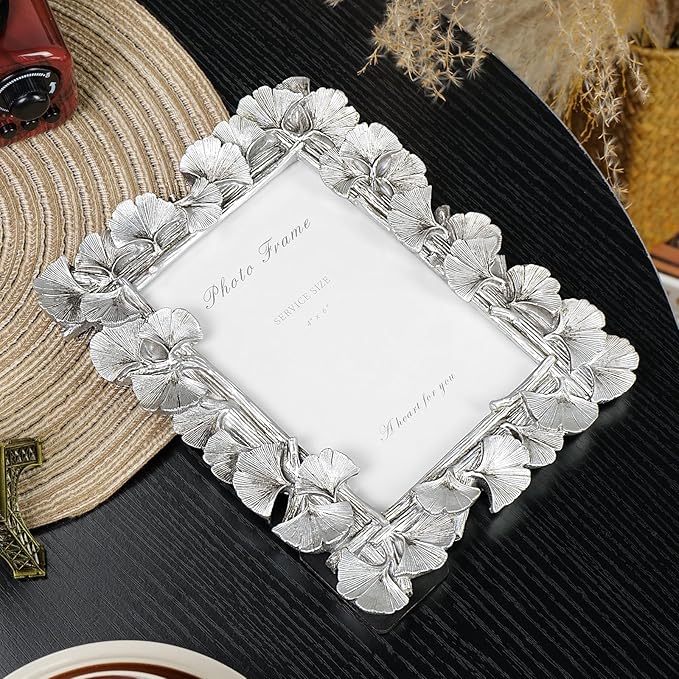 Cuspin 4x6 Silver Picture Frame, Vintage Silver Ornate Leaf Textured - Image 3