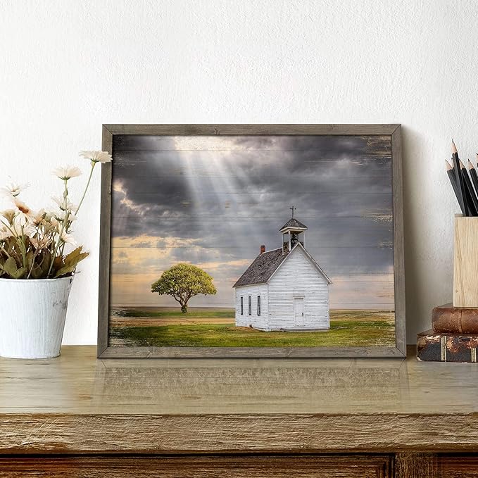 Beautiful Scene Wooden Art Framed: Little House under the Sun Wood Artwork - Image 3