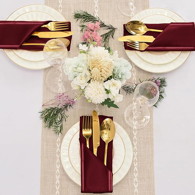 50 Pieces Burgundy Satin Napkins, Silky Soft Smooth Washable Napkins - Image 2