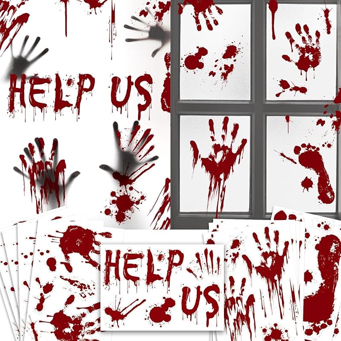 Halloween Window-Clings-Decorations Bloody-Handprint-Footprint Stickers by RingWeedingBearerGifts
