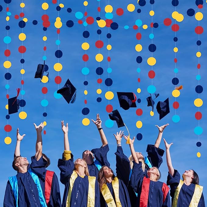 Red Blue Yellow Party Decorations Circle Dots Garland Hanging Paper Polka Dot - Image 7