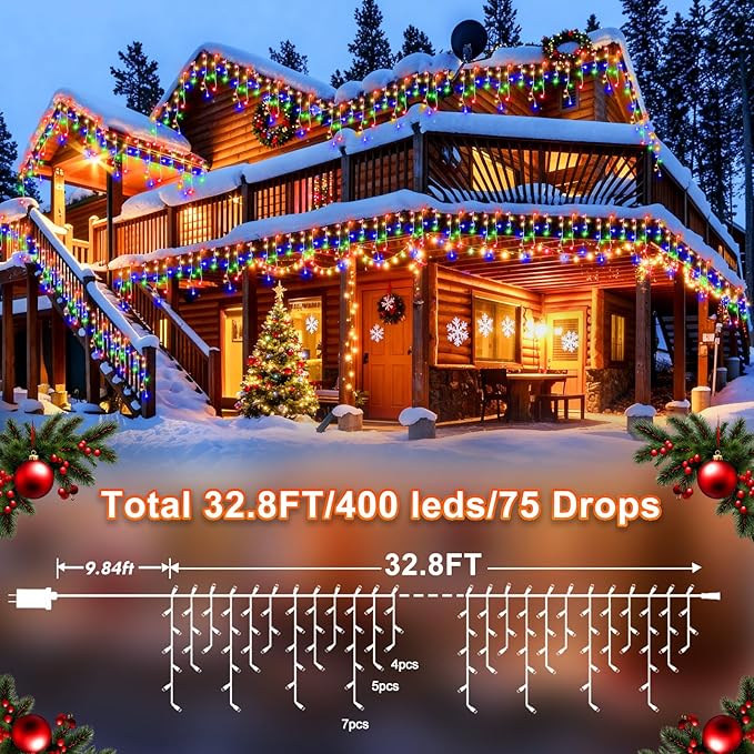 KNONEW Christmas Lights Outdoor Decorations 400 LED 33ft 8 Modes Curtain Fairy - Image 7