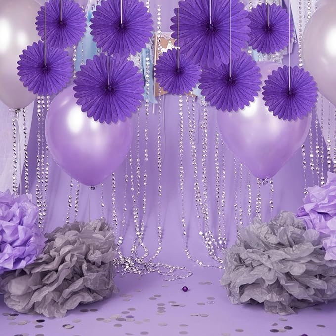 20 Pcs Purple Hanging Paper Fan, Round Paper Fans Decorations Set - Image 4