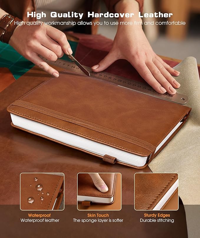 Lined Journal Notebook for Women Men, 256 Numbered Pages Hardcover Leather - Image 3