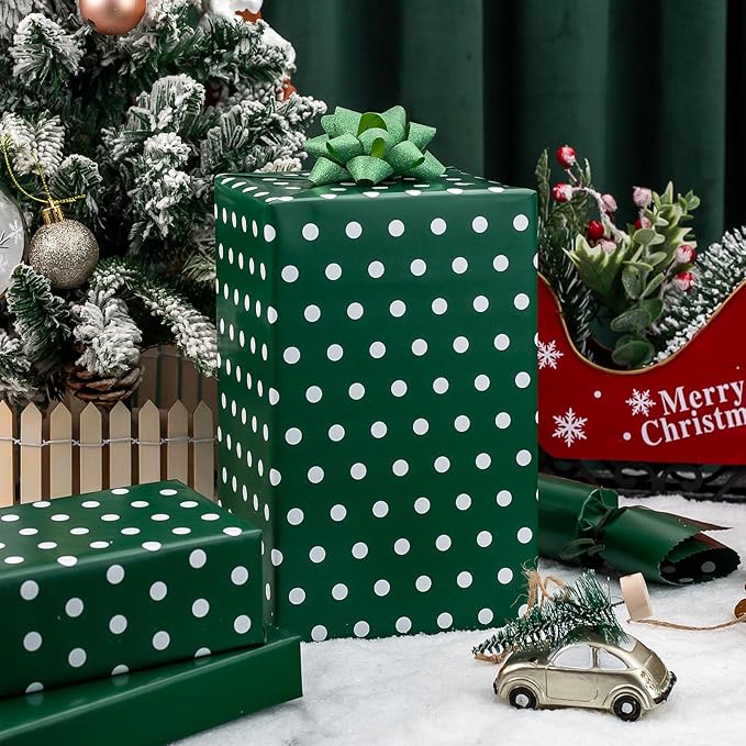 Flyhill Green Wrapping Paper Roll, Reversible Gift Wrap Paper - Image 7