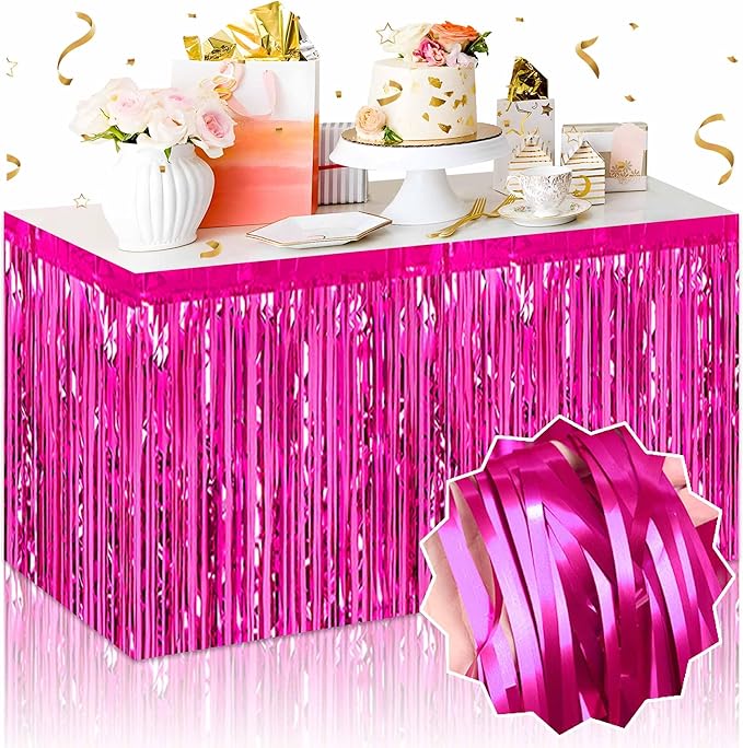 3 Pack Fuchsia Foil Fringe Table Skirts Metallic Tinsel Streamers Garland by LANTIANCHEN
