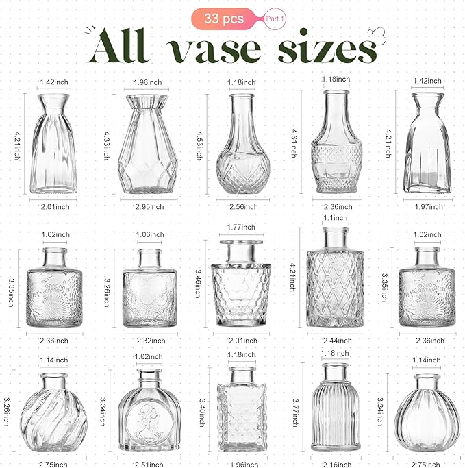 Set of 33 Bud Vases for Flowers, Small Glass Vases for Flowers, Small Vintage - Image 2