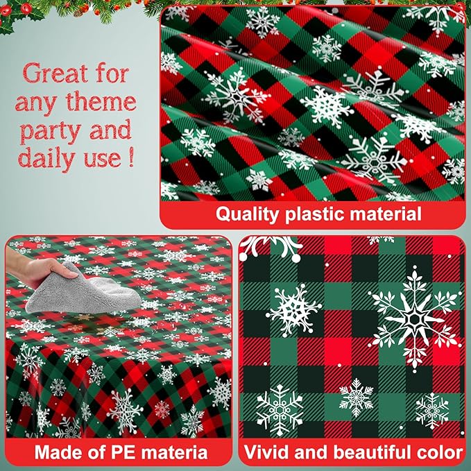 12Pcs Christmas Buffalo Plaid Snowflake Party Tablecloths Decorations, Plastic - Image 3