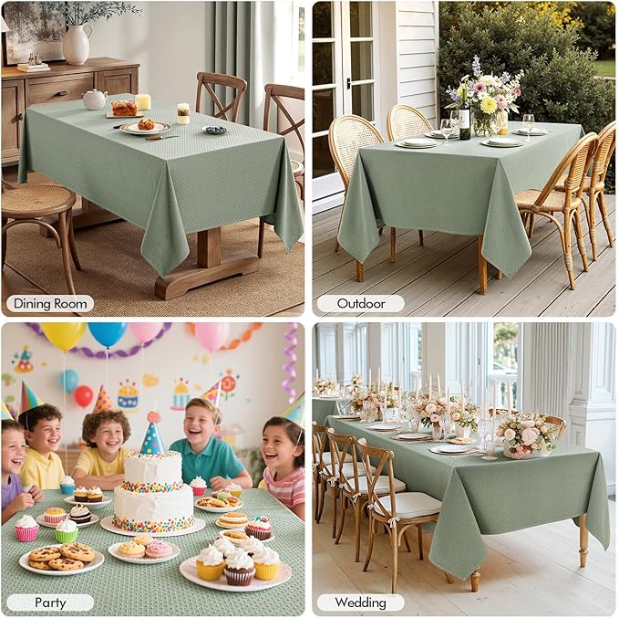 MIULEE Sage Green Linen Cottton Table Cloth Rectangle Tablecloth Waterproof - Image 6