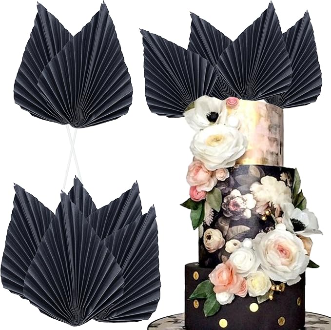 Ephlyn 6Pcs Paper Palm Fan Cake Topper Palm Leaf Fan Cake Pick by Ephlyn