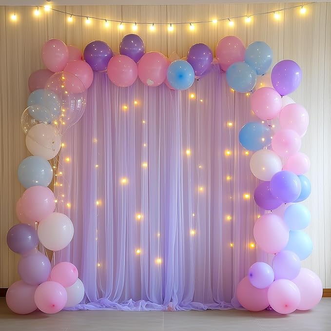 Tulle Backdrop Curtain with Lights String 10FT X 10FT Lavender Sheer Tulle - Image 5