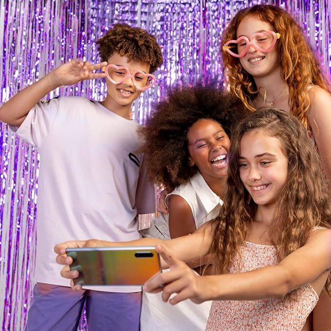 5 Pack Foil Curtain Backdrop Purple Metallic Tinsel Foil Fringe Curtains Photo - Image 6
