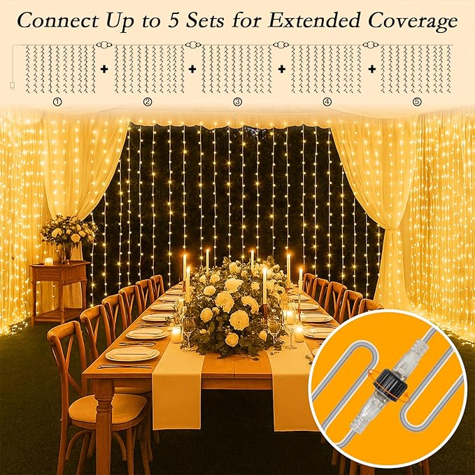 300 LED Curtain String Lights 9.8FT Plug in Fairy Lights - Image 7