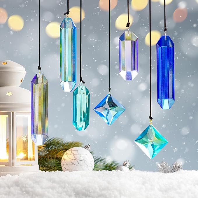 7 Pack Crystal Ornaments for Christmas Tree, Colorful Icicle Ornaments Crystal by QFkris