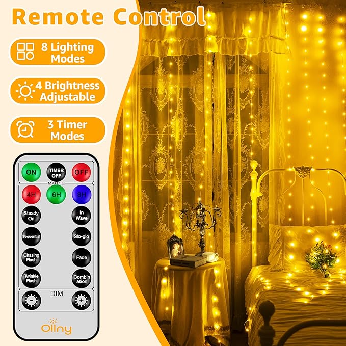 Ollny Curtain Lights 300LED 9.8ftx9.8ft, Connectable IP67 Waterproof Outdoor - Image 4