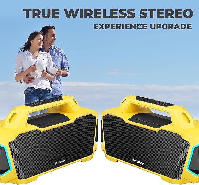 MusiBaby M1 Portable Bluetooth Speaker Yellow, Loud Stereo Sound Subwoofer Deep - Image 6