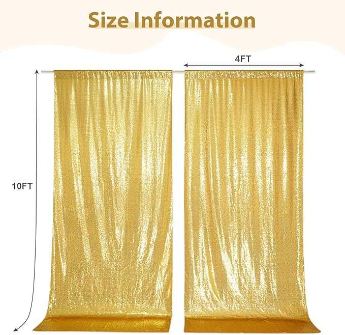 SquarePie Sequin Backdrop Curtain 8FT x 10FT Gold Satin Backing Fabric - Image 4