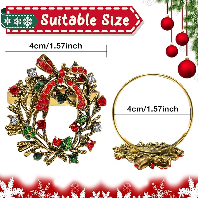 Halatool Set of 12 Christmas Napkin Rings Delicate Wreath Napkin Holder - Image 3