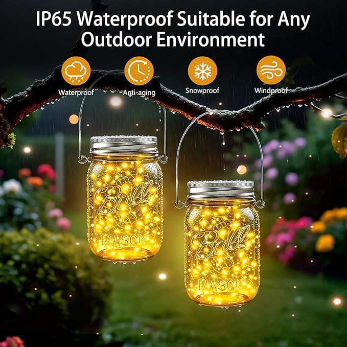 ZNYCYE Mason Jar Solar Lights for Outside, 12 Pack 30 LED Fairy Firefly Lights - Image 6