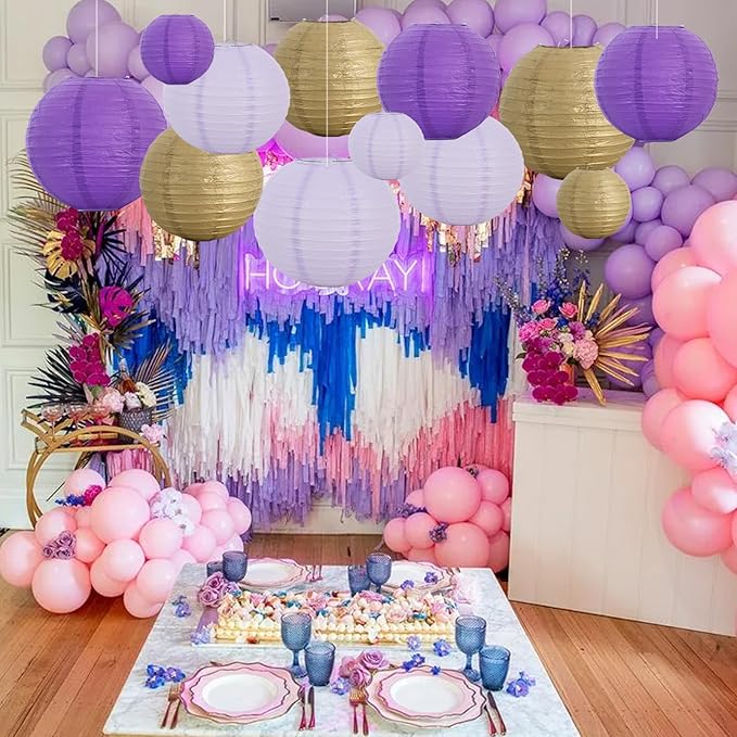 BEISHIDA 16 Pcs Purple Gold Paper Lanterns, Hanging Decorative Chinese Japanese - Image 6