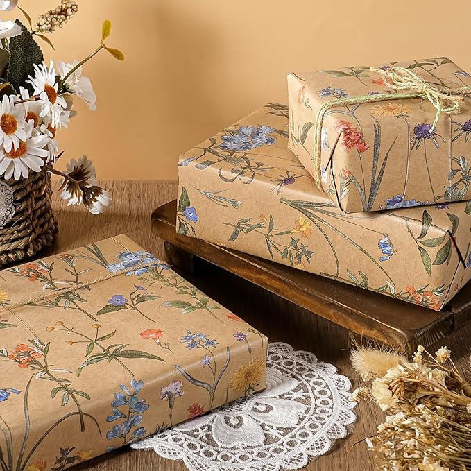 WRAPAHOLIC Kraft Floral Wrapping Paper Roll - Image 5