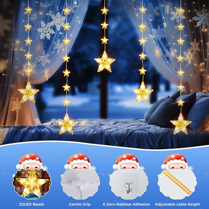 32 Stars Christmas Window Lights, IP65 Waterproof 52 LEDs Twinkle Star Fairy - Image 7
