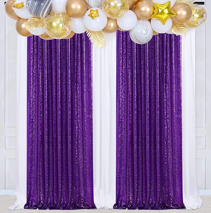 Purple Sequin Backdrop Curtains, 2 Panels Purple Sequin Backdrop, 2FTx8FT - Image 5