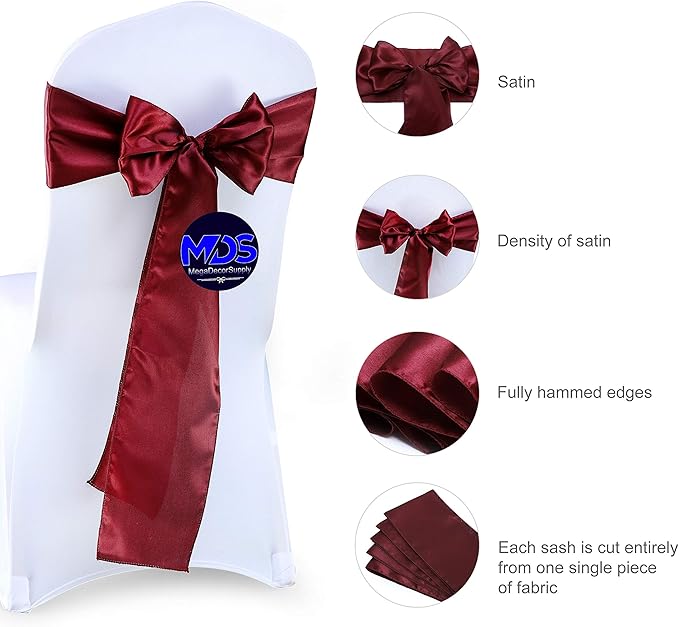 MDS Pack of 25 PCS Satin Chair Sashes Charmeuse Sateen Dining Chair Bows Ribbon - Image 7