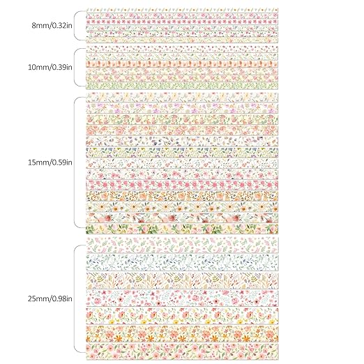 32 Rolls Washi Tape Set, Colored Floral Decorative Masking Tape, Artists Tapes - Image 3