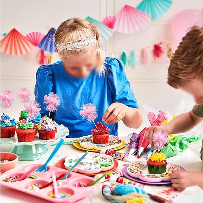 Ephlyn 30Pcs Foil Firework Cupcake Toppers Sparkle Tinsel Cupcake Picks Happy - Image 7