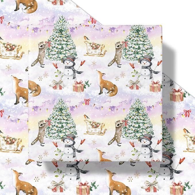 LeZakaa Christmas Reversible Wrapping Paper Roll, Watercolor Winter Forest - Image 7