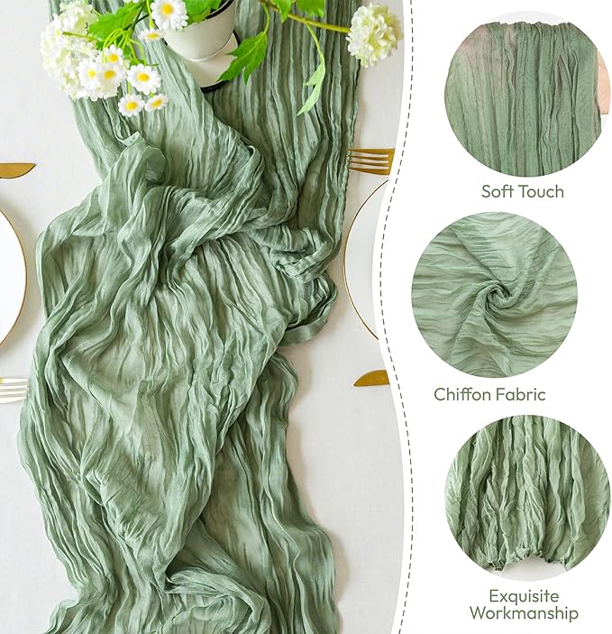 Sioloc 10 Pack Sage Green Cheesecloth Table Runner Fall Autumn Decor - Image 3