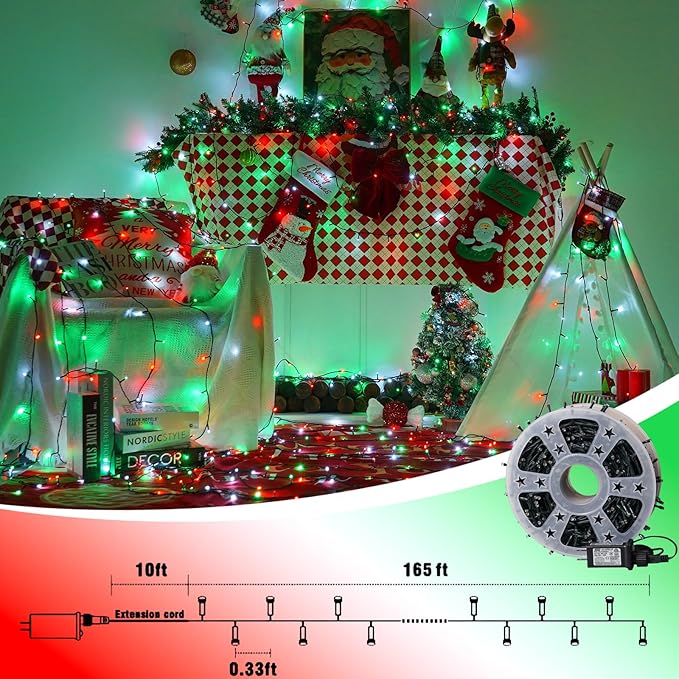 YEGUO 165ft 500 LED Christmas Lights Outdoor Waterproof, 8 Modes Red White and - Image 2