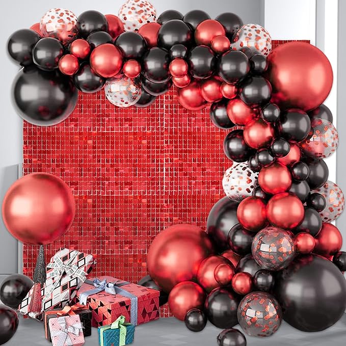 12PCS Red Shimmer Wall Backdrop, Square Sequin Photo Backdrops Panel, Glitter - Image 4