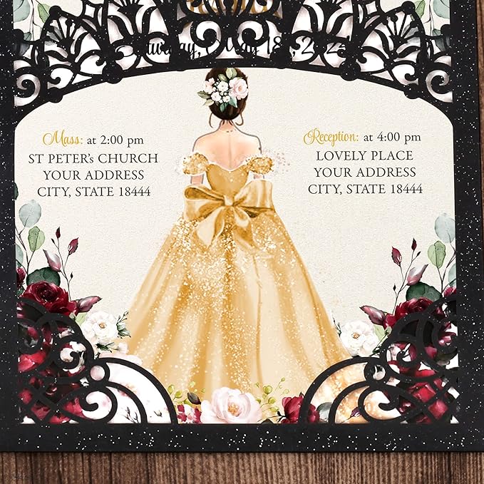50Pcs Gold Crown Invitations for Quinceanera, 15 year, Sweet 16, Miss XV - Image 5