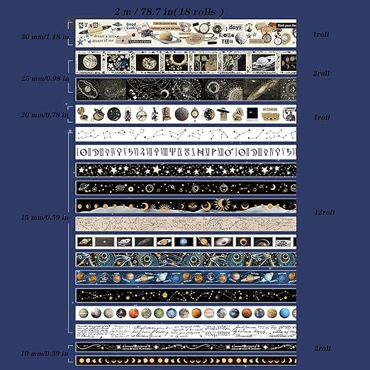 18 Rolls Celestial Washi Tape Set Galaxy washi Tape - Image 4