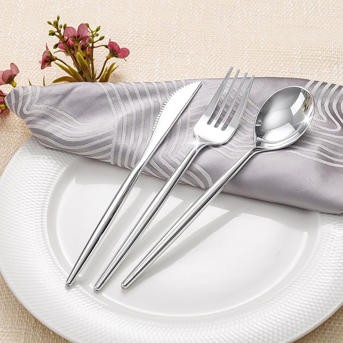Rubtlamp 90Pcs Silver Plastic Silverware, Plastic Cutlery Include 30 Knives - Image 3