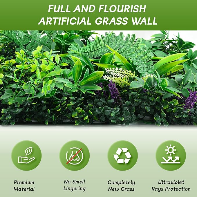 Artificial Grass Wall Panels 20"x20", Hedge Green Wall Decor Backdrop, UV-Anti - Image 5
