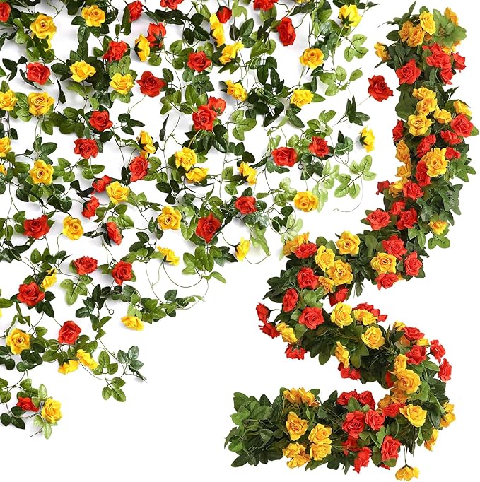 Floweroyal 4 Pack Artificial Flower Garlands 15.8FT Fake Rose Vines Silk by FloweroyalCrafts