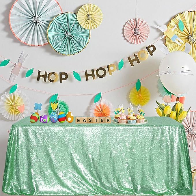 SquarePie Sequin Tablecloth 60 x 120 Inch Mint Green Sparkly Table Linen by SquarePie