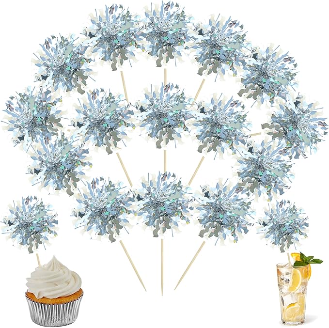 Ephlyn 30Pcs Foil Firework Cupcake Toppers Happy Birthday Cake Toppers Tinsel by Ephlyn