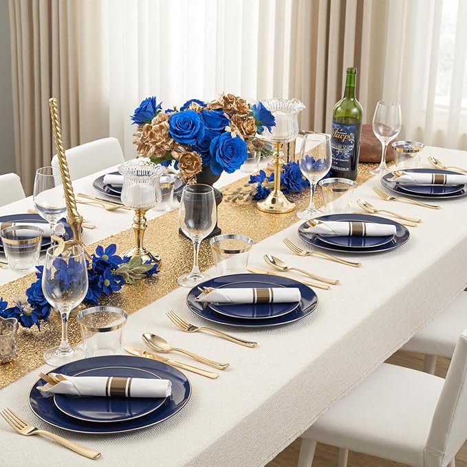 KIRE 175Pcs Blue Plastic Plates - Image 4