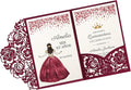 DORIS HOME 50pcs Laser Cut Quinceanera Invitations Burgundy, 4.7x7.1 by DorisHome