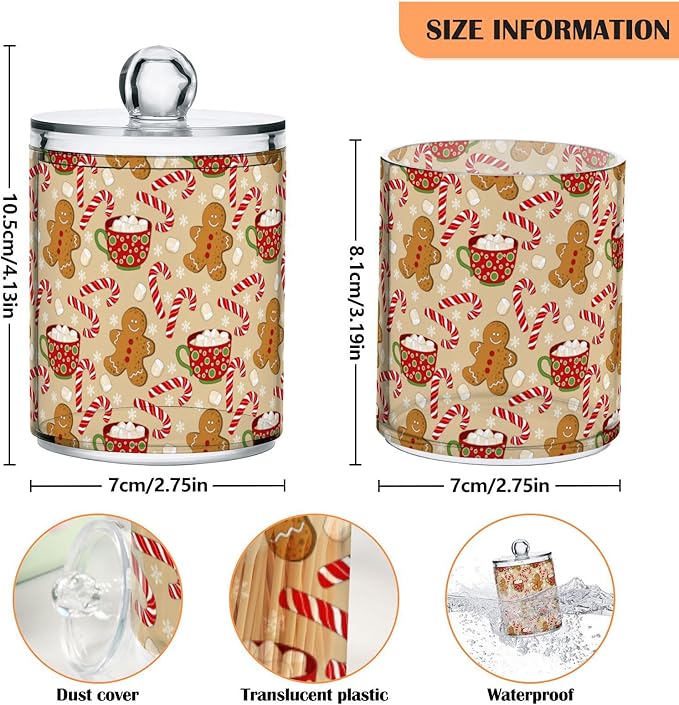 Gredecor Qtip Holder Dispenser 2 Pack Cute Gingerbread Men Snowflakes Candy - Image 3