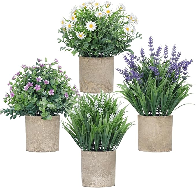 4 Pack Small Fake Plants, Artificial Eucalyptus Leaves by Unknown