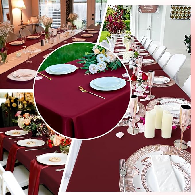 Burgundy 6 Pack Polyester Table Cloth 60 x 102 Inch, Rectangle Tablecloths - Image 5