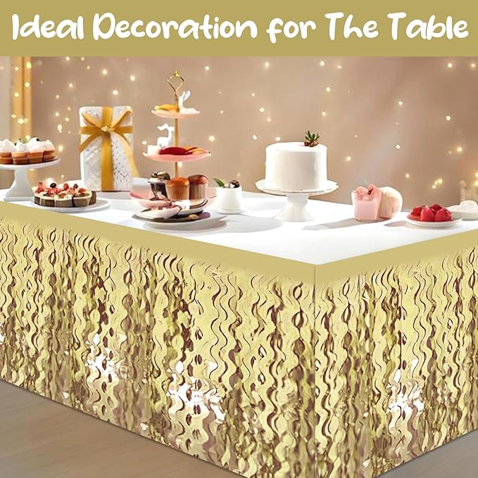 6 Pack 29 x108 Inch Light Gold Wave Foil Fringe Table Skirts Metallic Banner - Image 4